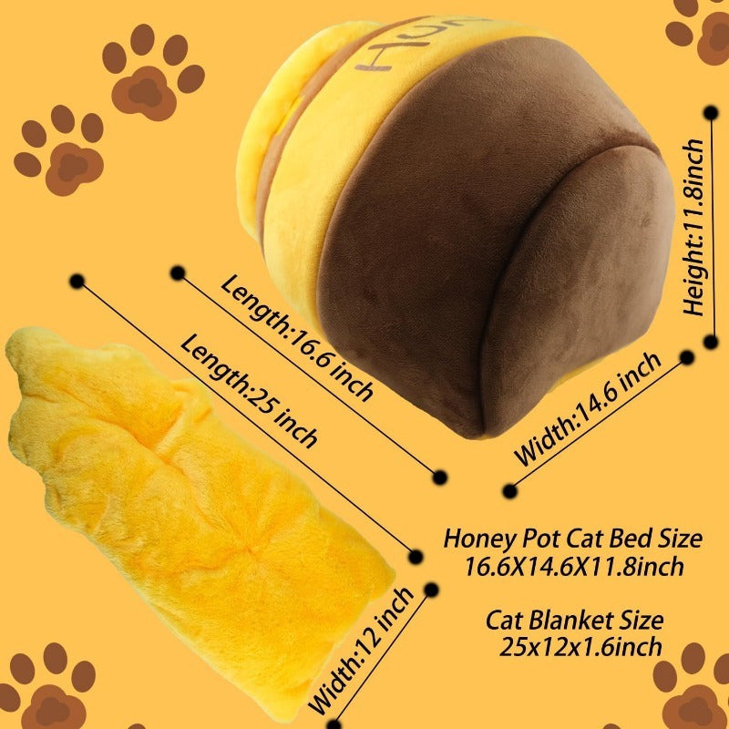 Adorable Honey Pot Cave Bed for Cats & Small Dogs Machine Washable with Removable Cushion