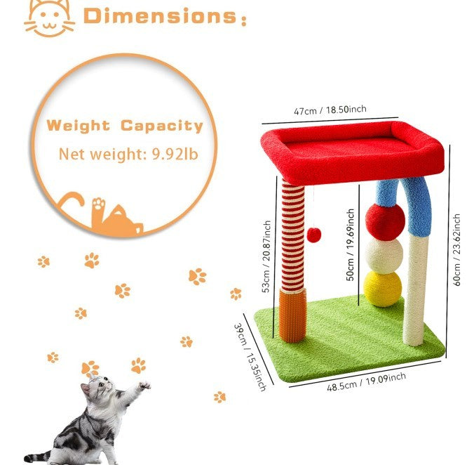 Multi-colored Cat Tree with Interactive Toys and Cozy Resting Spots