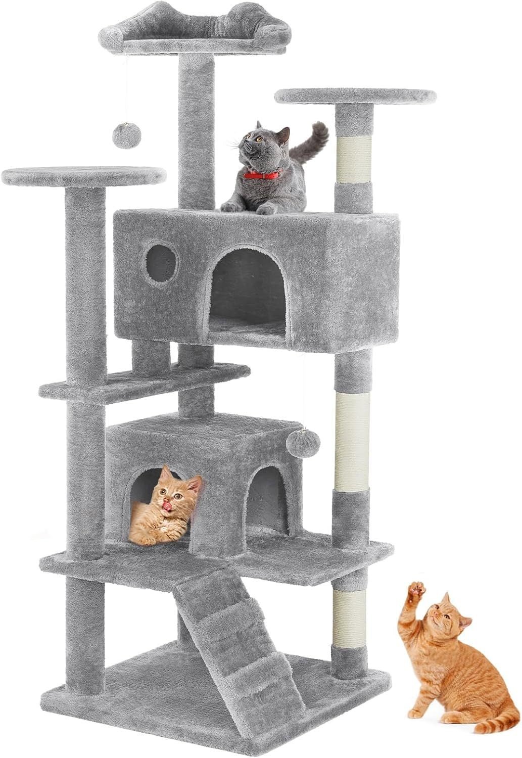 54” Multi-level Cat Tower with Sisal Grab Post