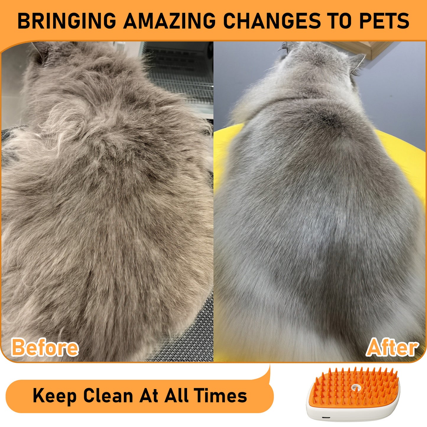4-In-1 Anti-Static Hair Removal Spa Steam Brush for Cats Universal for Dogs