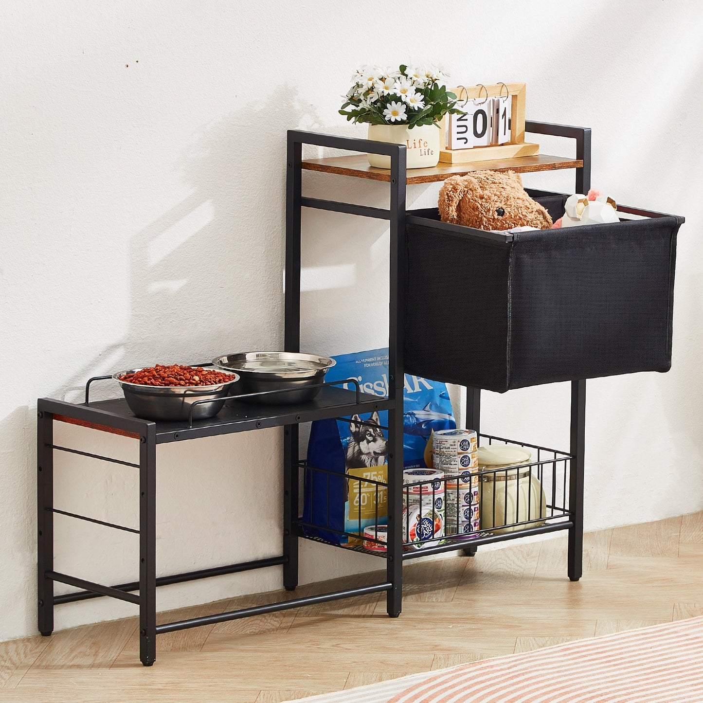 Elevated Feeding Station With Storage Organizer for Dogs