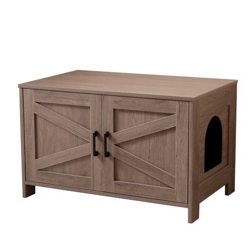 White Wooden Cat Litter Box Furniture with Enclosure