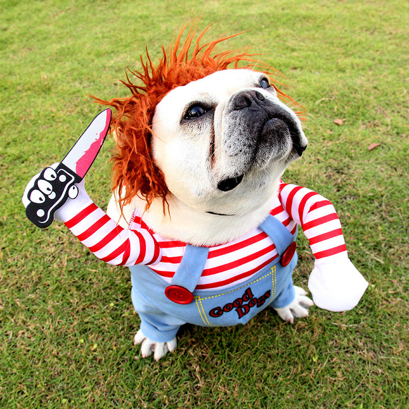 Spooktacular Cutesy, Artsy Chucky Doll or Horseman Halloween Costumes for Dogs