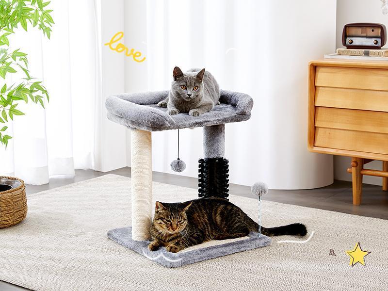 Small 4-in-1 Cat Tree with Self-grooming Brush and Natural Sisal Scratching Post