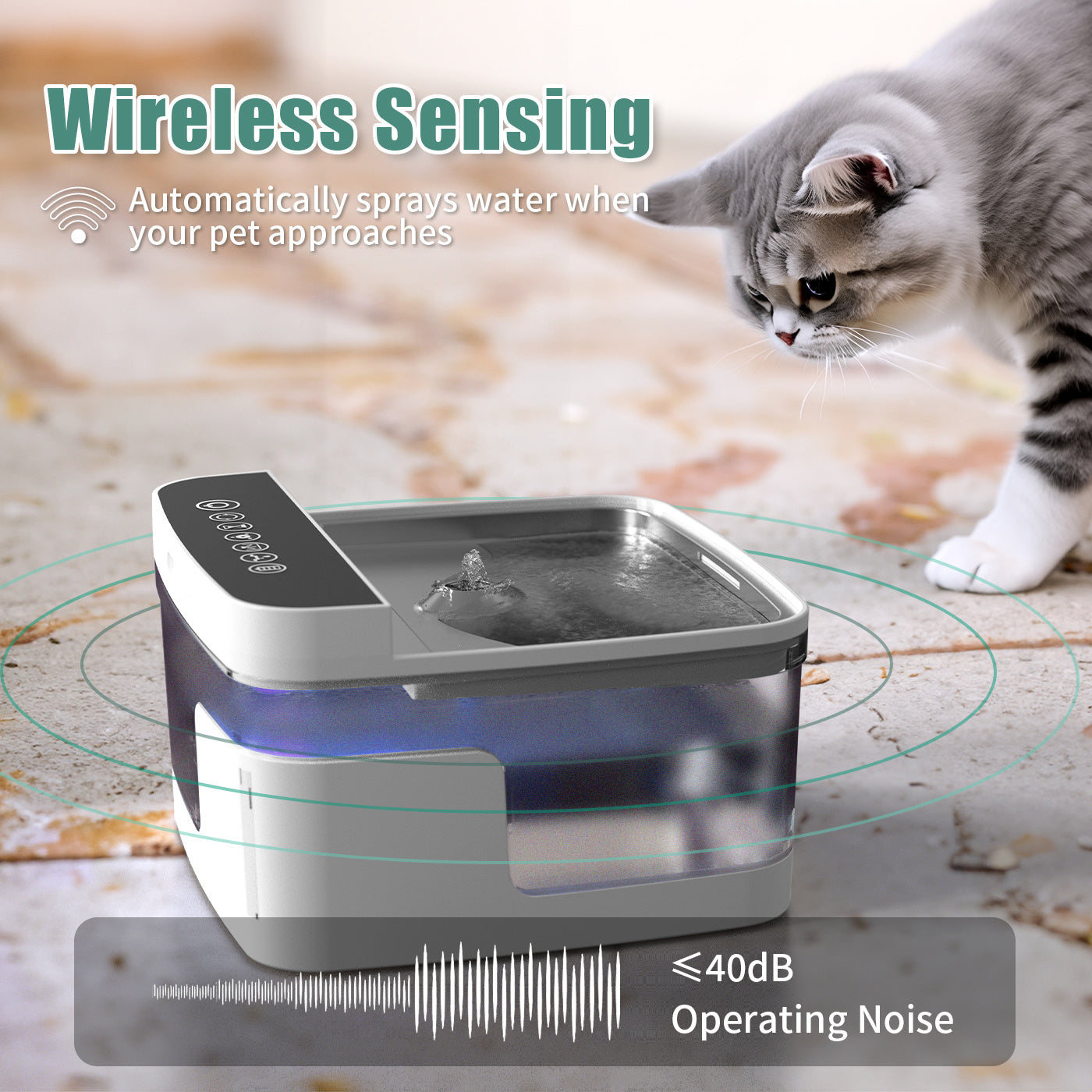 Translucent Water Dispenser with Bright UV Light for Cats & Dogs