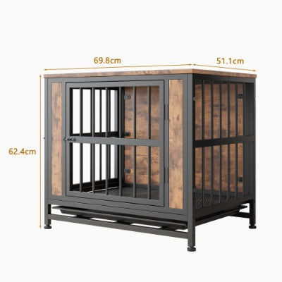 Contemporary Polished Wooden Kennel with Iron Bars for Dogs