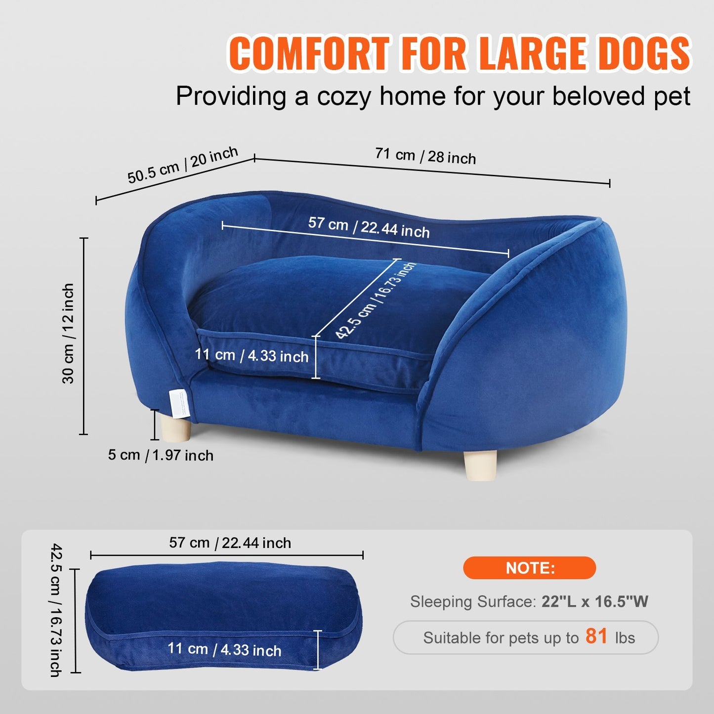VEVOR Luxury Sofa Bed for Cats & Dogs up to 81 Lbs.