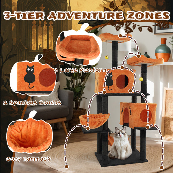 Gothic Halloween Themed Multi-Level Cat Tower with Spider Toy