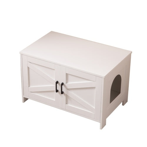 White Wooden Cat Litter Box Furniture with Enclosure