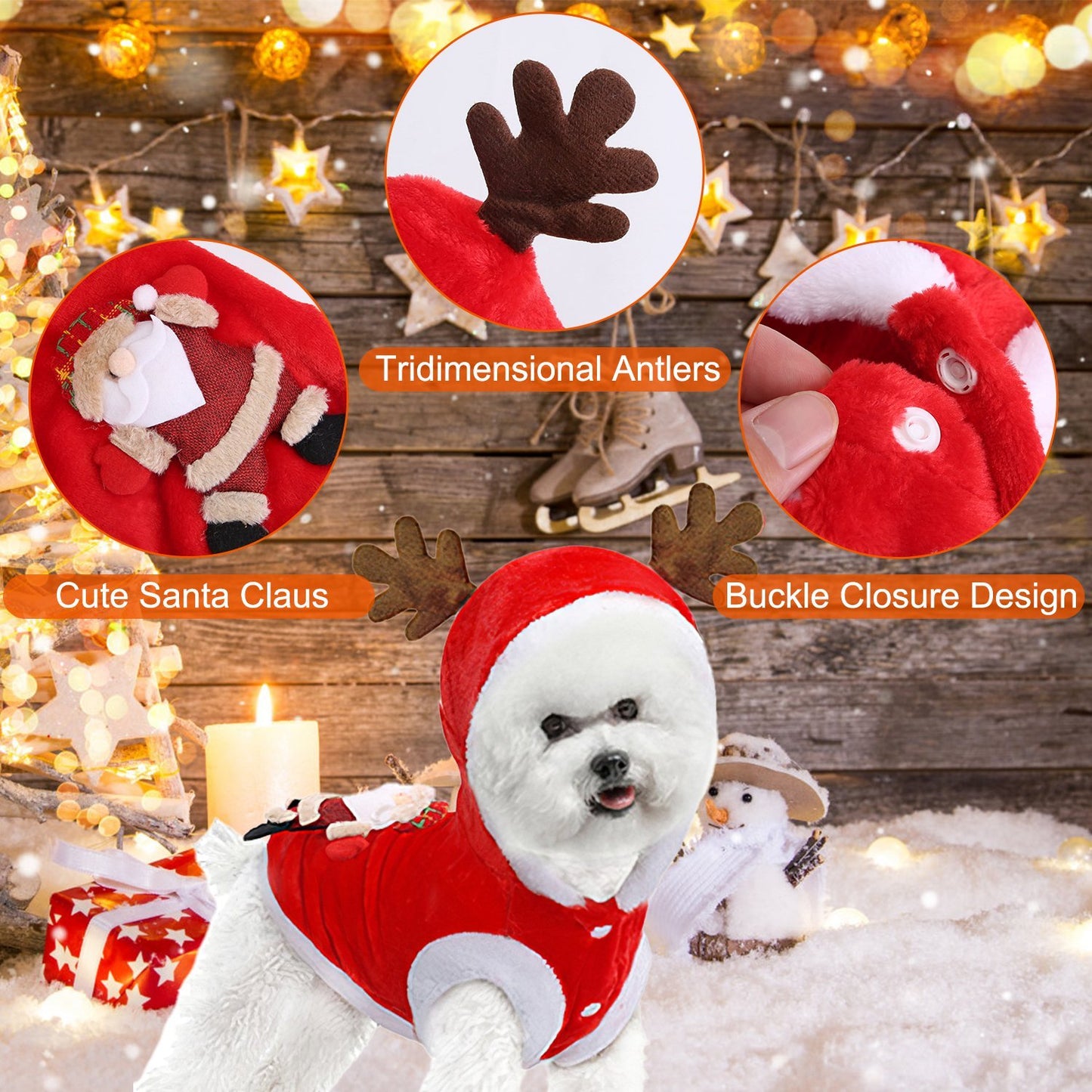 Christmas Themed Santa Claus Reindeer Antlers Costume for Dogs & Cats