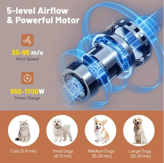 Smart Professional-Grade Grooming Blow Dryer with 4 Detachable Nozzles for Cats & Dogs