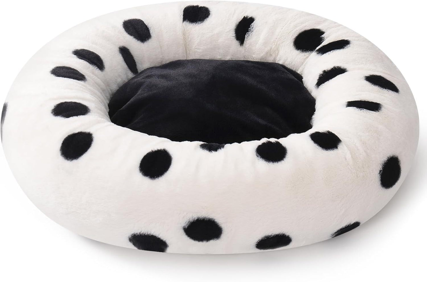 MEWOOFUN Artsy Plush 23” Round Polkadot Washable Pet Bed for Small Dogs & Cats