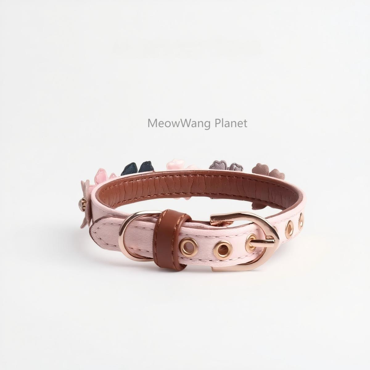 Luxury Floral Leather Collar with Elegant Rhinestone for Cats & Dogs