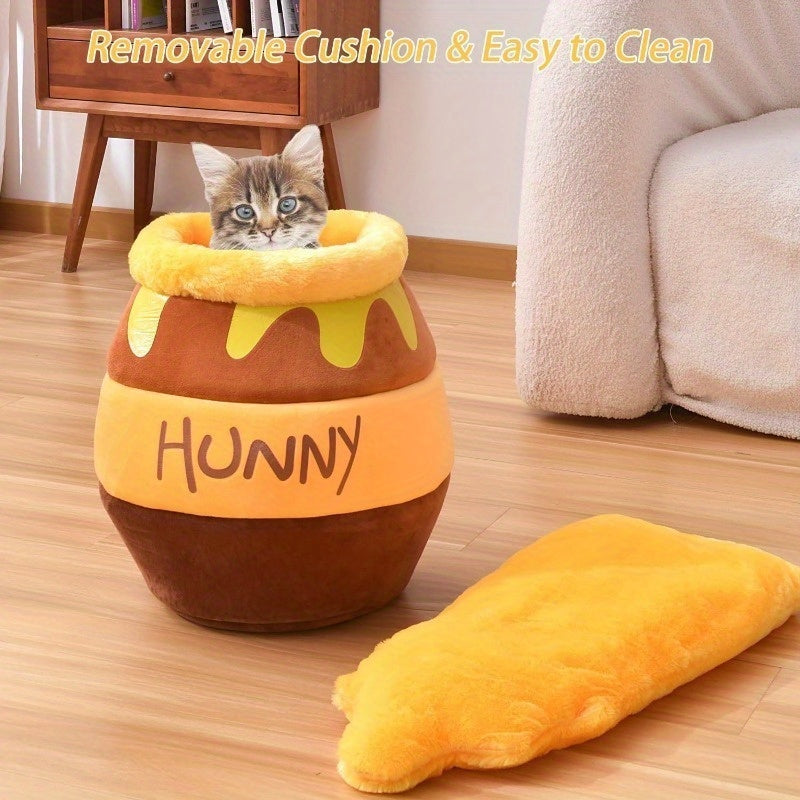 Adorable Honey Pot Cave Bed for Cats & Small Dogs Machine Washable with Removable Cushion
