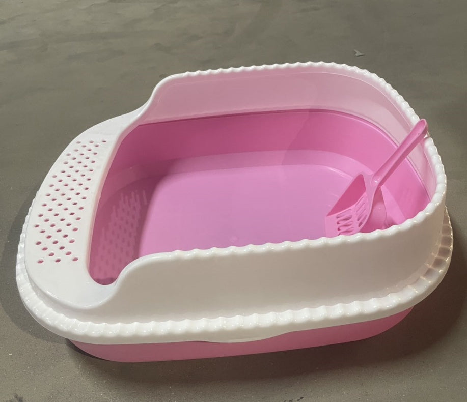 Vibrant Pink & White Cat Litter Box with Scooper (Easy Cleaning)