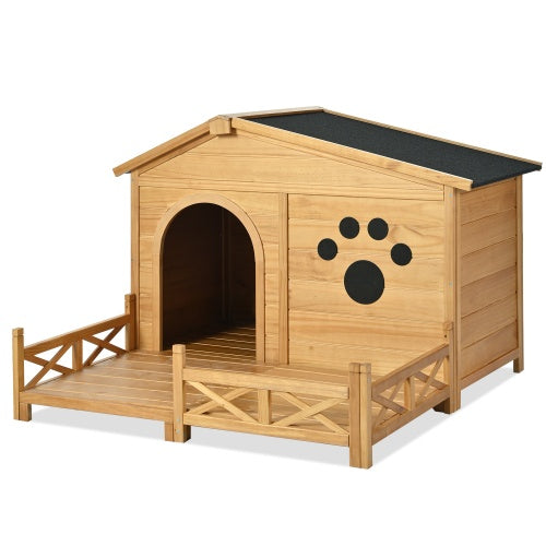 48" Wooden Outdoor Doghouse with Porch Fencing