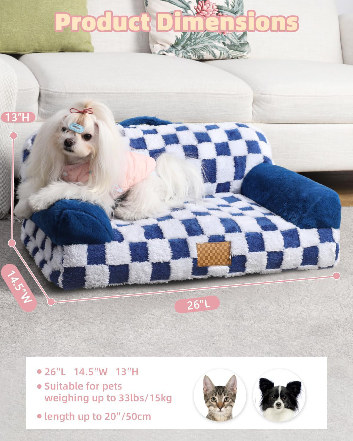 Jacquard Luxury Checkerboard Pattern Bed for Cats & Dogs