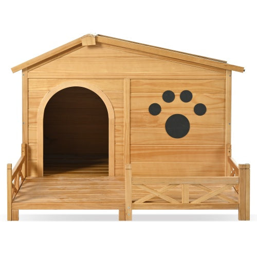 48" Wooden Outdoor Doghouse with Porch Fencing