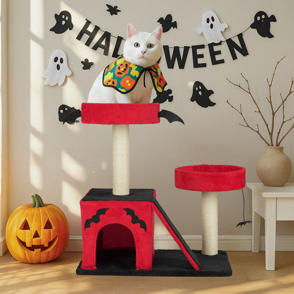 Spooktacular Halloween Themed Cat Tree with Spacious Condo 2 Perches and Spider Toy