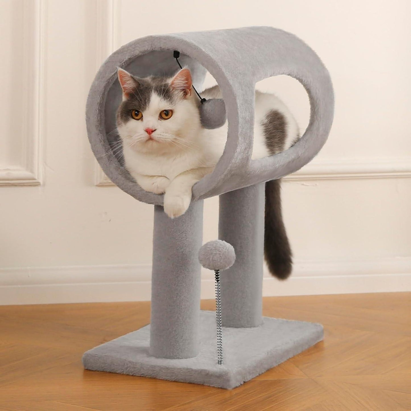 Popular Gray Cat Tree Tunnel Bed with Interactive Spring Toy