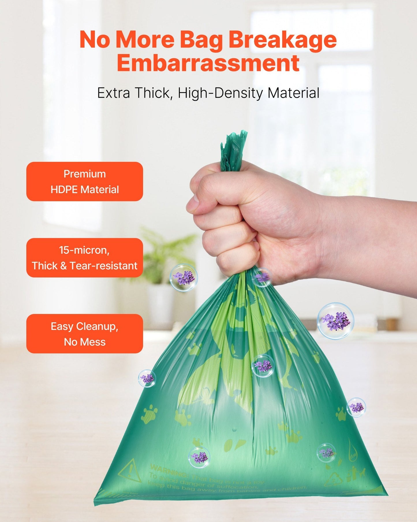 270 Lavender Scented Biodegradable Waste Bags + Refillable Bag Dispenser for Dog Waste