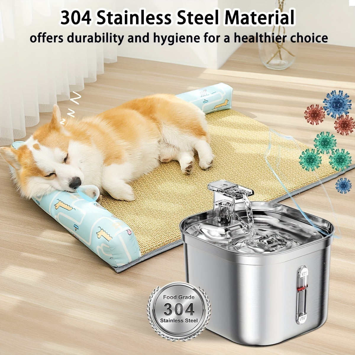73 oz Stainless Steel Automatic Water Fountain for Cats & Dogs