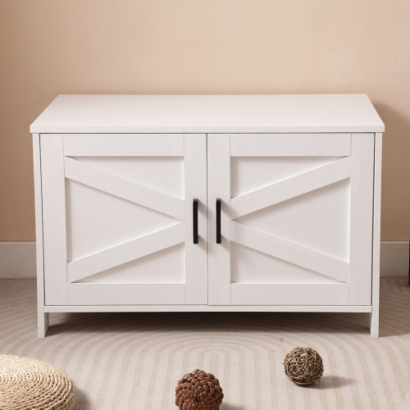 White Wooden Cat Litter Box Furniture with Enclosure