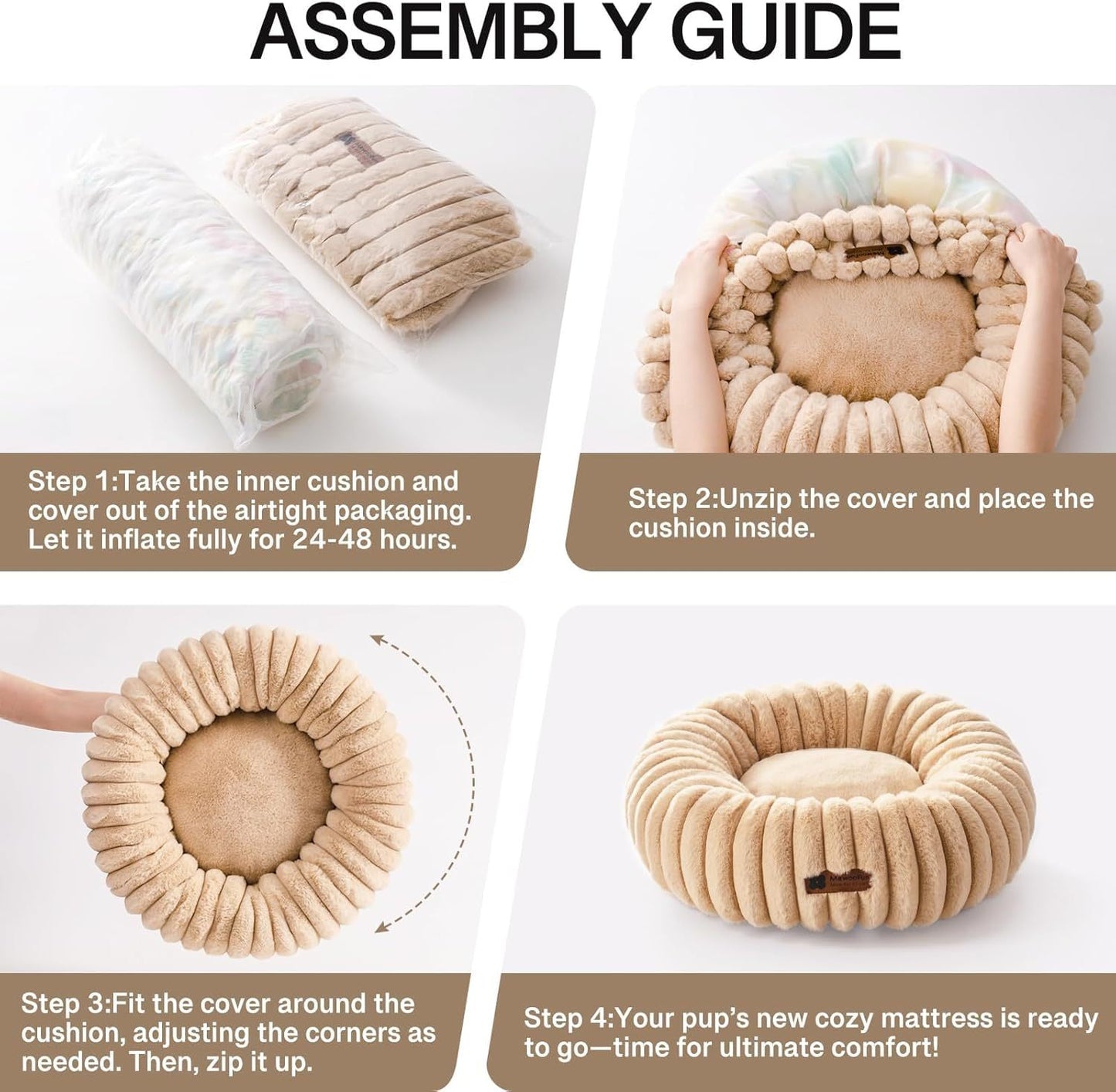 MEWOOFUN Tan Donut Bed for Cats & Small Dogs