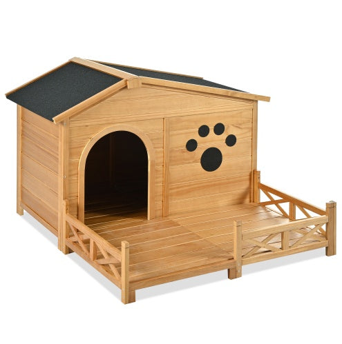 48" Wooden Outdoor Doghouse with Porch Fencing