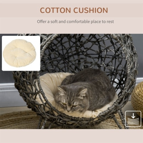 PawHut Rattan Round Chair with Removable Cushion for Cats & Dogs
