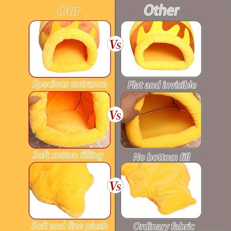 Adorable Honey Pot Cave Bed for Cats & Small Dogs Machine Washable with Removable Cushion