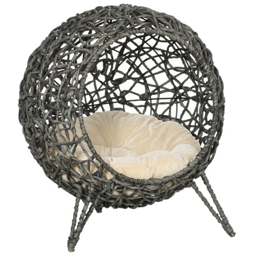 PawHut Rattan Round Chair with Removable Cushion for Cats & Dogs
