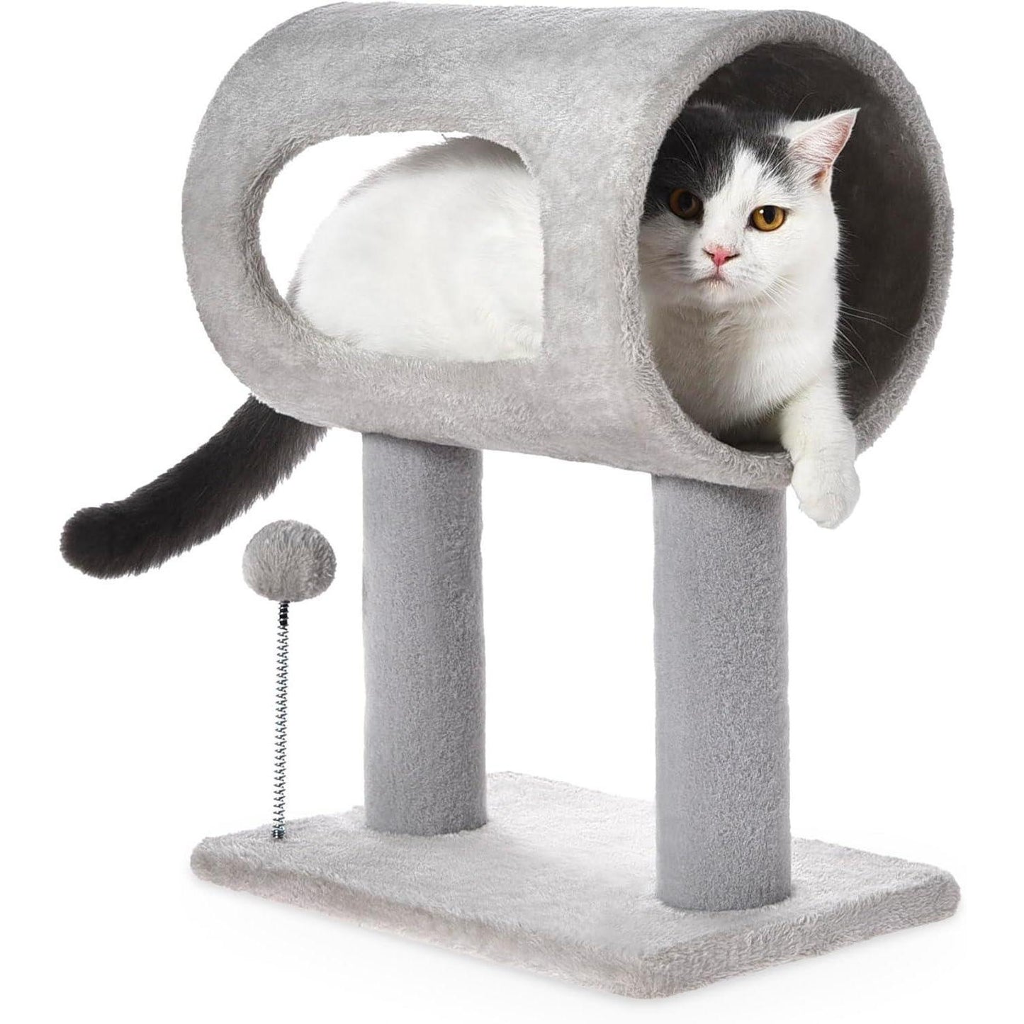 Popular Gray Cat Tree Tunnel Bed with Interactive Spring Toy