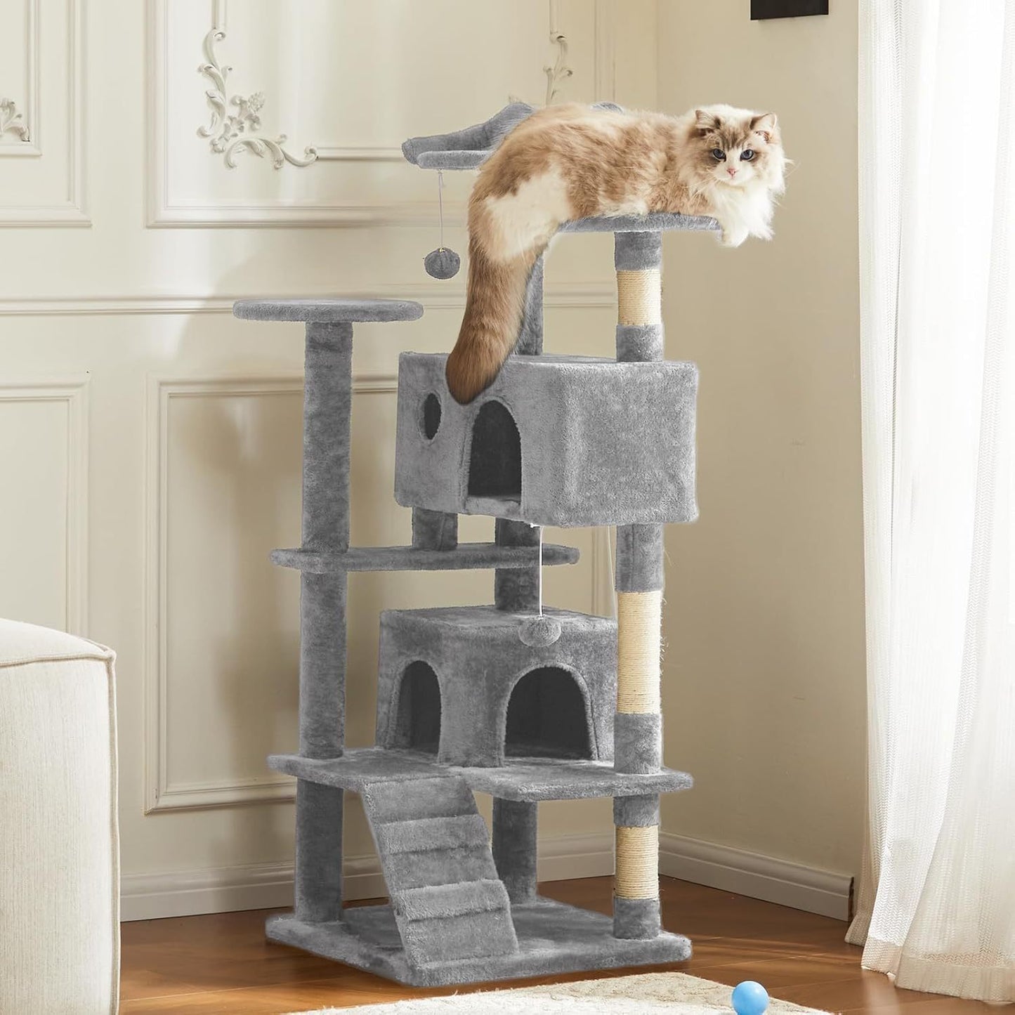 54” Multi-level Cat Tower with Sisal Grab Post