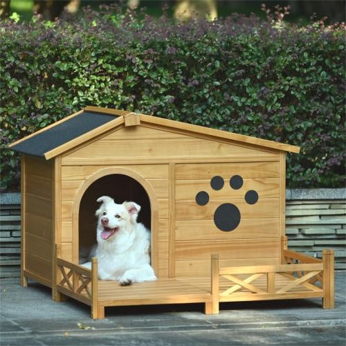 48" Wooden Outdoor Doghouse with Porch Fencing