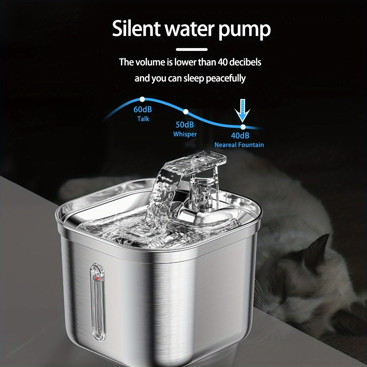 73 oz Stainless Steel Automatic Water Fountain for Cats & Dogs