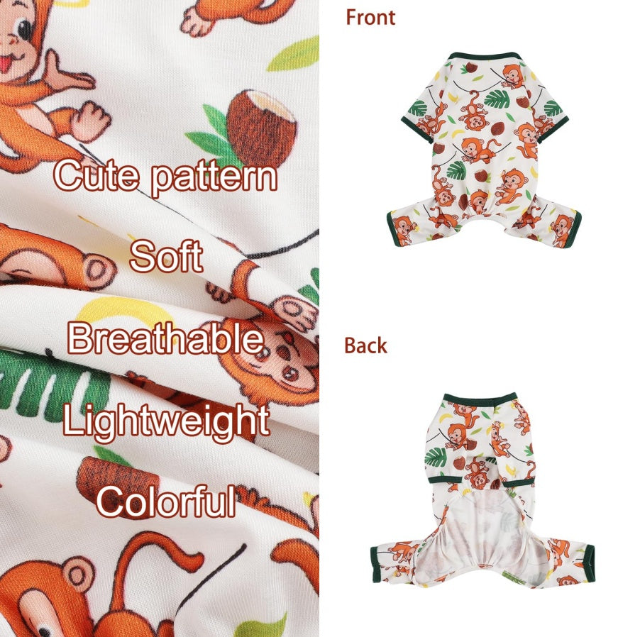 Cute Comfortable Monkey Pajamas for Small Dogs