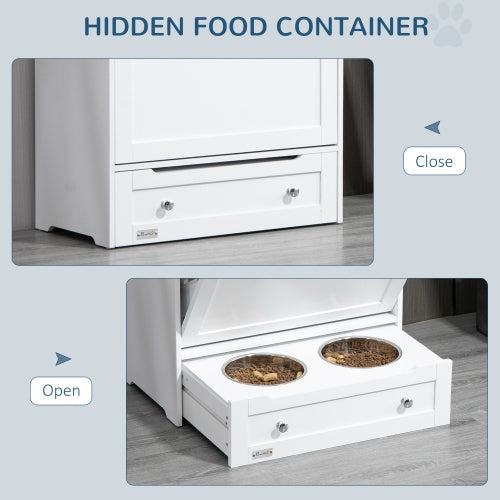 White Contemporary Pet Feeder Station with Storage Containers for Cats & Dogs (Must Have)