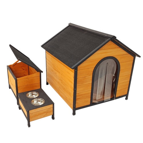 Durable Wooden Outdoor Doghouse with Extra Storage Space