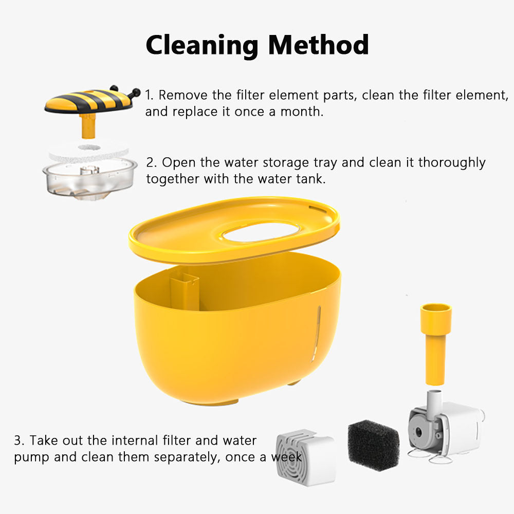 Cutesy Honey Bee Auto Filter USB, Electric Recirculating Filtring Water Fountain for Cats & Dogs