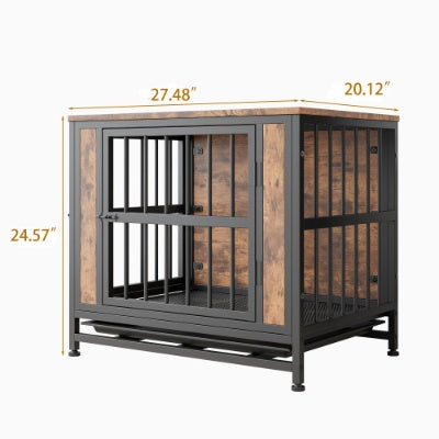 Contemporary Polished Wooden Kennel with Iron Bars for Dogs
