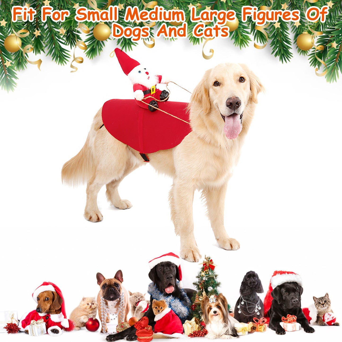 Festive Christmas Themed Riding Santa Claus with Bell Costume for Cats & Dogs