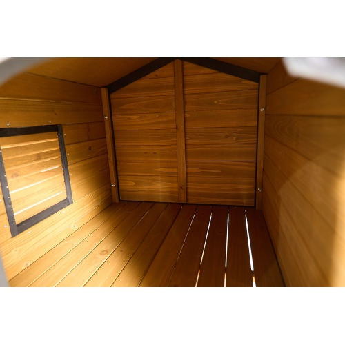 Large Wooden Weatherproof Doghouse with Storage Box and Feeding Station