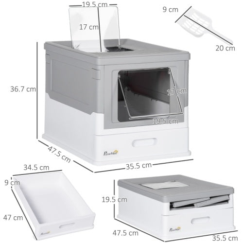 Paw Hut Gray Enclosed Cat Litter Box, Front Entry, Top Exit with Scoop
