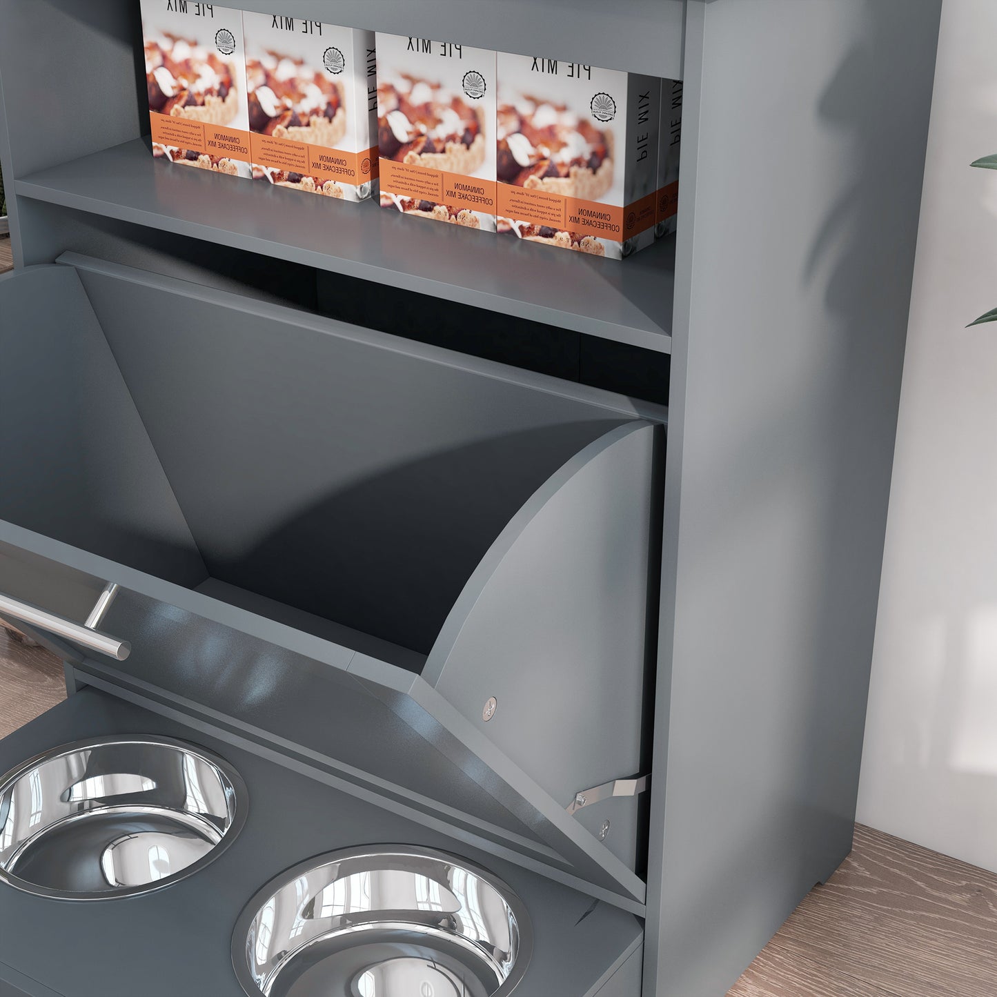 Gray Contemporary Pet Feeder Station with Storage Containers for Cats & Dogs (Must Have)