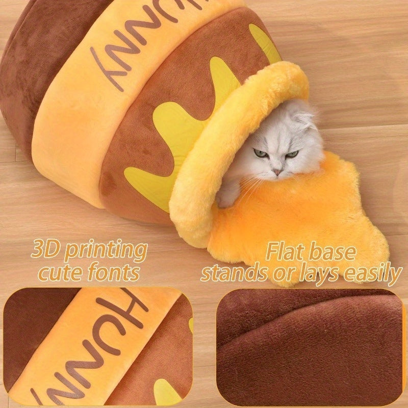 Adorable Honey Pot Cave Bed for Cats & Small Dogs Machine Washable with Removable Cushion