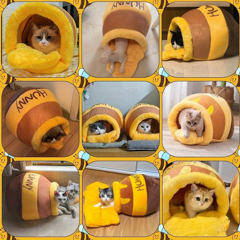 Adorable Honey Pot Cave Bed for Cats & Small Dogs Machine Washable with Removable Cushion