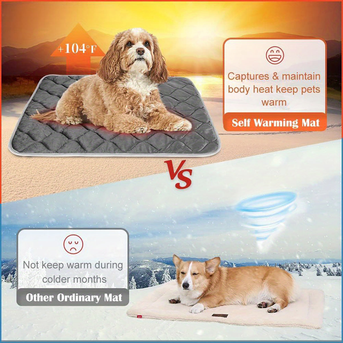 Non-Slip Warm Thermal Self-Heating Mat for Cats & Dogs (Easy Cleaning)