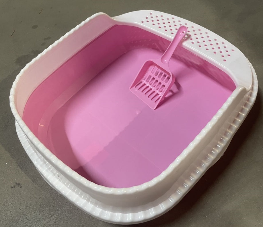 Vibrant Pink & White Cat Litter Box with Scooper (Easy Cleaning)