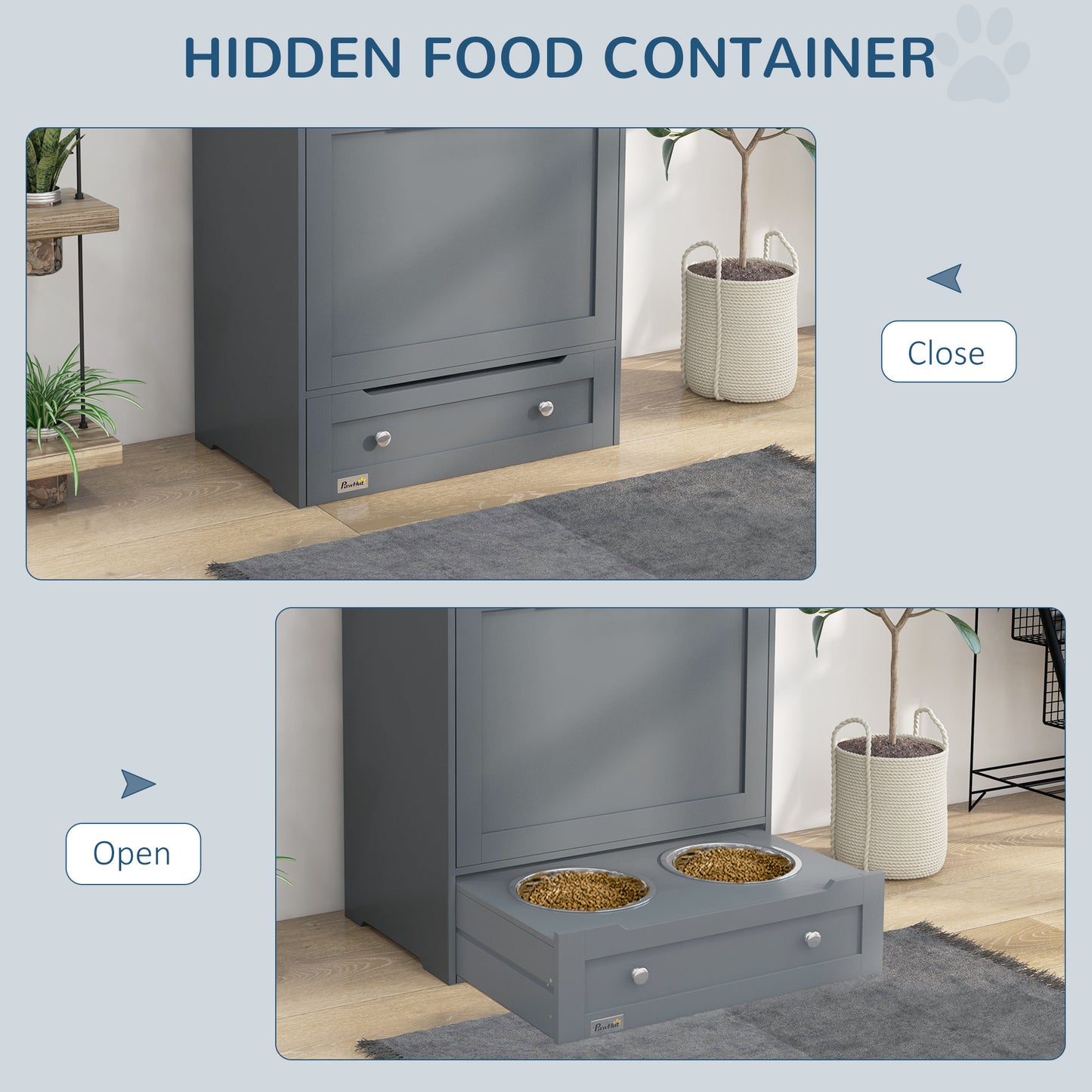 Gray Contemporary Pet Feeder Station with Storage Containers for Cats & Dogs (Must Have)